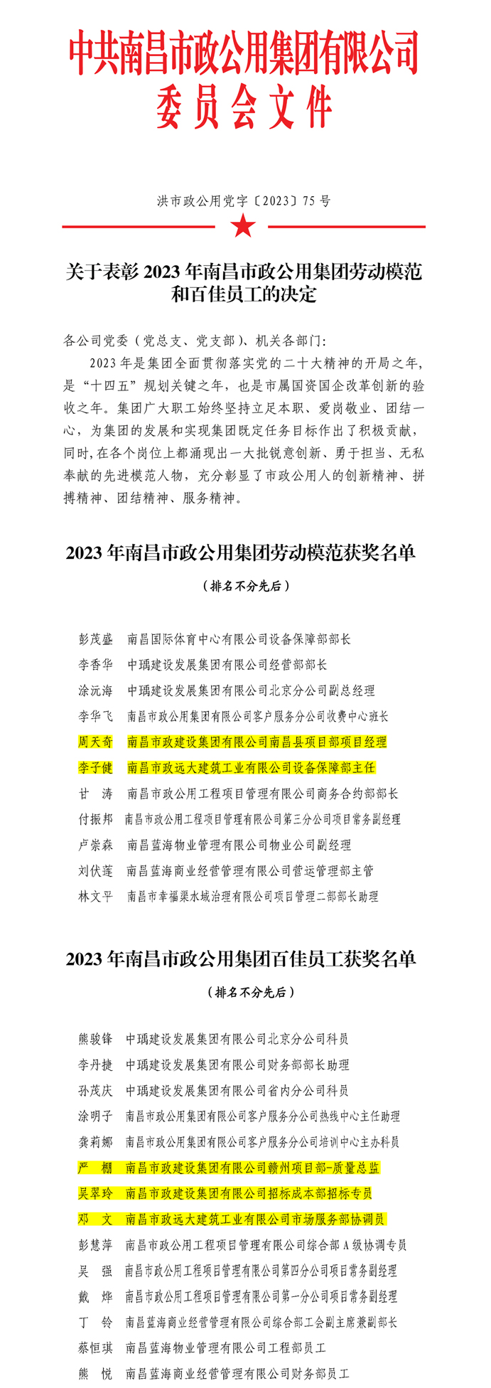 南昌市政建設(shè)集團多人榮獲市政公用集團勞動模范和百佳員工